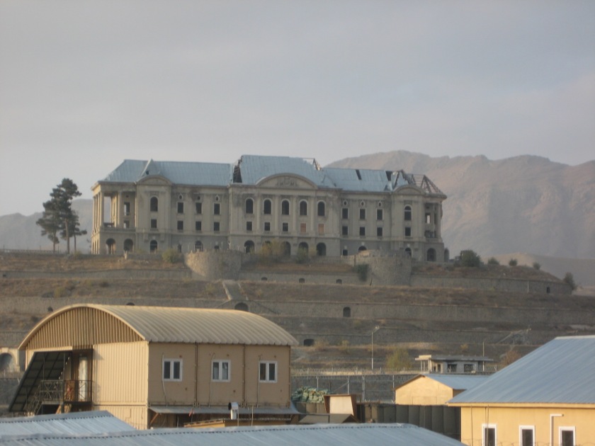 Darul Aman Palace, Kabul, Afghanistan, as seen from a US Army compound.