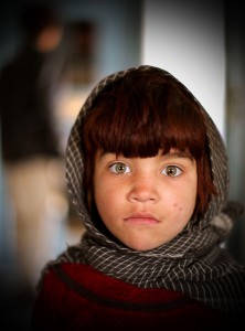A girl at the Camp Clark clinic, 2009.  Picture by an International Security Force and Assistance Force photographer.